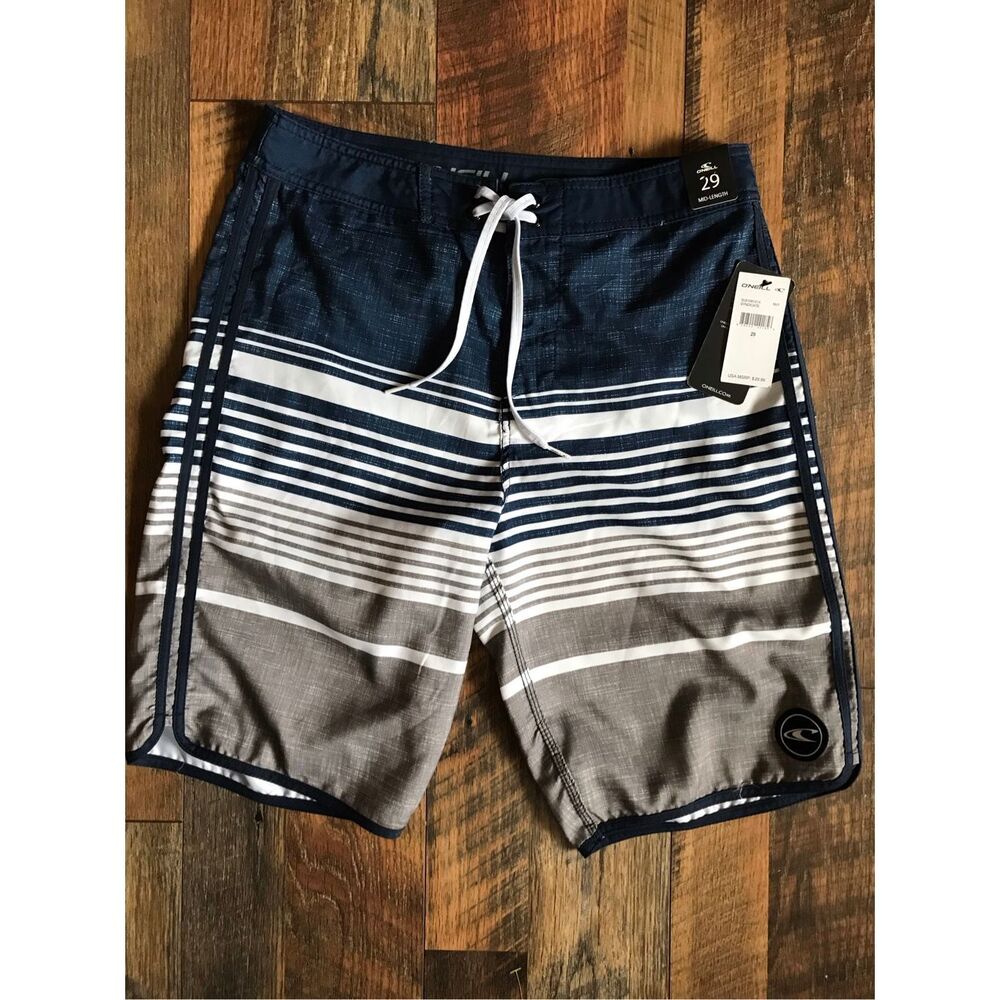 O’Neill men’s swim trunks shorts blue white ties unlined size 29 New with tags